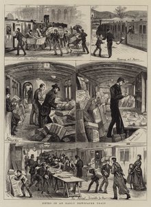 Notes in an Early Newspaper Train (engraving) by English School