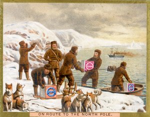 On Route to the North Pole, a promotional card for Huntley & Palmers Biscuits, c.1890