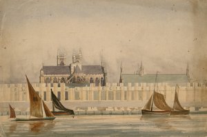 Original Watercolour Drawing of the Houses of Parliament Being Built About 1842