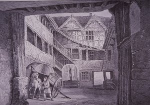 Ostler Attending Horse in Courtyard of the New Inn, Gloucester by English School