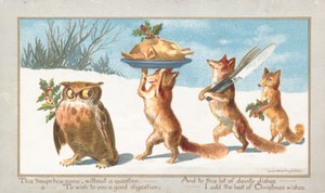Owl and Foxes carrying Christmas Feast