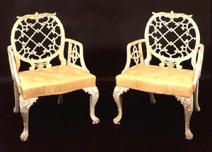 Pair of Painted and Carved Armchairs, George III, Late 18th Century by English School