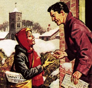 Paper Boy Receiving His Christmas Box
