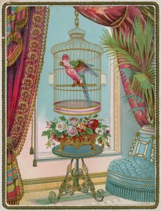 Parrot in Cage in Opulent Victorian Interior by English School