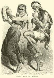 Patagonian woman and man dancing by English School