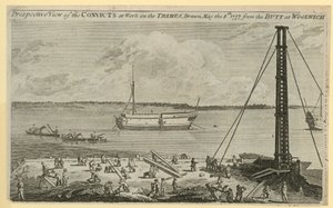 Perspective view of the convicts at work on the Thames by English School