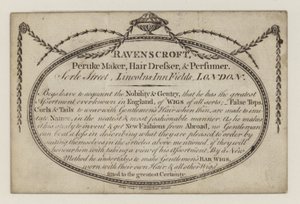 Ravenscroft Peruke Maker, trade card
