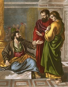 Peter and John at the gate of the temple by English School