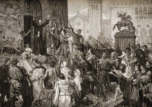 Peter the Hermit preaching during the First Crusade by English School
