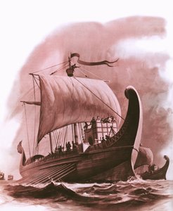 Phoenician fleet sailing down the west coast of Africa in about 500 BC by English School
