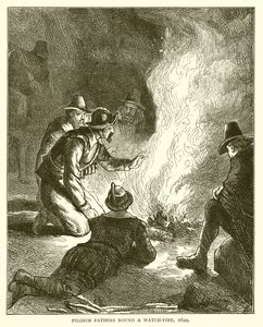 Pilgrim Fathers Round a Watch-Fire, 1620 by English School