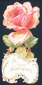 Pink Rose, New Year Card by English School
