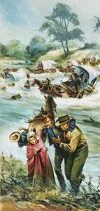 Pioneers Crossing the Untamed Arkansas River in the Early 1880s