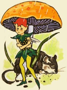 Pixie Under a Mushroom by English School