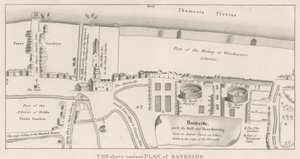 Plan of Bankside on the River Thames based on an ancient survey made in the reign of Queen Elizabeth, showing the Bull and Bear Baiting by English School