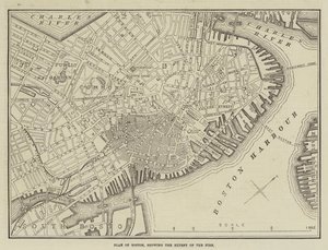Plan of Boston, showing the Extent of the Fire by English School