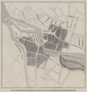 Plan of Bridgetown, Barbadoes, showing the Part destroyed by the Recent Fire by English School