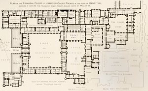 Plan of the principal floor of Hampton Court Palace as it was during the reign of King Henry VIII, from History of Hampton Court Palace in Tudor Times by Ernest Law, published London 1885