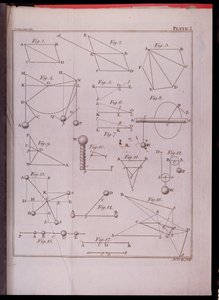 Plate I, Illustrating Law II from Volume I of The Mathematical Principles of Natural Philosophy by Sir Isaac Newton engraved by John Lodge 1777