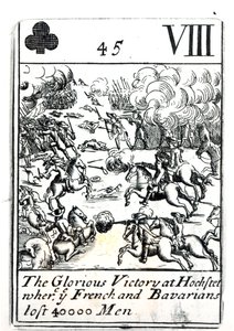 Playing card depicting the Glorious Victory at the Battle of Hochstadt where the French and Bavarians Lost 40,000 Men
