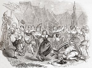 Plough Monday Celebrations, the Dance of Bessie and the Clown, from Old England: A Pictorial Museum, pub. 1847 by English School