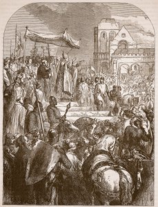 Pope Urban II preaching the First Crusade in the marketplace of Clermont, 1096 (Illustration from Cassell