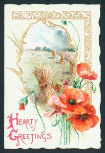Poppies and Harvest Scene by English School