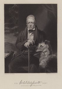 Portrait of Sir Walter Scott, with dog (engraving) by English School