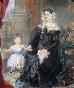 Portrait of a Mother and Young Child in an Interior, c.1830