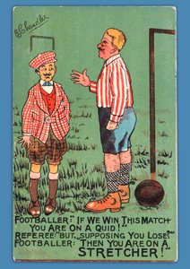 Postcard depicting a caricature of a Spanish footballer
