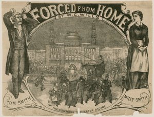 Poster for Forced from Home by W. C. Wills, the Alhambra, Leicester Square, London