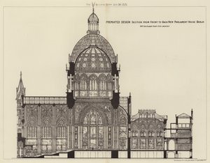 Premiated Design, Section from Front to Back New Parliament House Berlin by English School