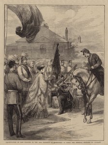 Presentation of New Colours to the 106th Regiment at Parkhurst by HRH the Imperial Princess of Germany (engraving) by English School