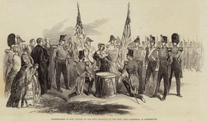 Presentation of New Colours to the 43rd Regiment by the Honourable Lady Pakenham, at Portsmouth (engraving) by English School