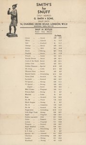 Price list for G Smith & Sons, Snuff Shop by English School