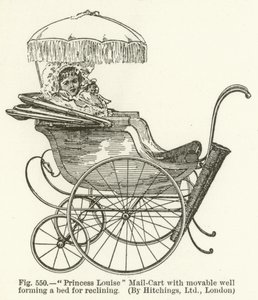 Princess Louise Mail-Cart with movable well forming a bed for reclining, by Hitchings, London