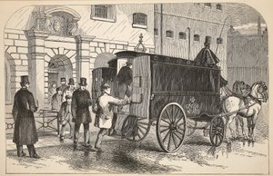 Prison van taking up prisoners at the House of Detention, illustration from The Criminal Prisons of London and Scenes from Prison Life by Henry Mayhew and John Binny, pub. 1862 by English School