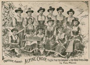 Professor Andre, Alpine Choir puzzle: find the composer of the Alpine Hymns and Songs in two places