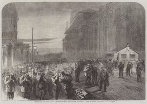 Progress of the Great International Exhibition Building, the Workmen leaving the Grounds by English School