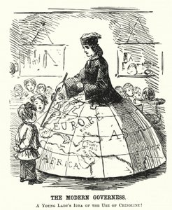 The Modern Governess - A Wide Hoop Skirt Serving as a Geography Teaching Aid