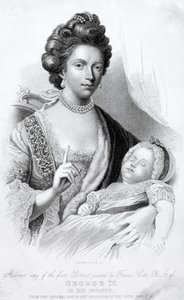 Queen Charlotte, Consort of King George III, with their baby son, the future Prince Regent and King George IV by English School