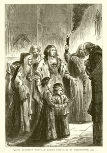 Queen Elizabeth Wydville taking Sanctuary at Westminster, 1471 by English School