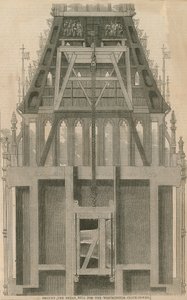 Raising the great bell for the Westminster Clock Tower, London by English School