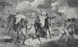 Removing the Sick and Wounded at Lucknow from the Residency to the Dilkoosha in the Neighbourhood of the City by English School