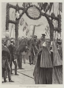 Return of Prince Alexander to Bulgaria, Arrival at Rustchuk (engraving) by English School