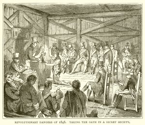 Revolutionary Dangers of 1848. Taking the Oath in a Secret Society by English School