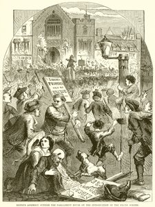 Riotous Assembly outside the Parliament House on the introduction of the Excise Scheme by English School