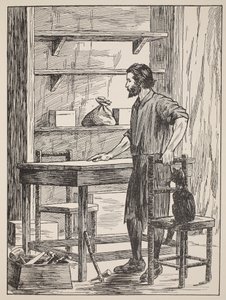 Robinson Crusoe building table and chairs for his cave, illustration from The Story of Robinson Crusoe: An adaptation for children following Defoe