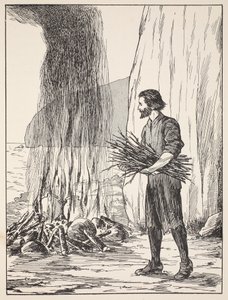 Robinson Crusoe cooking by English School