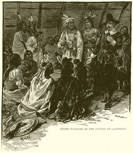 Roger Williams at the Council of Canonicus by English School